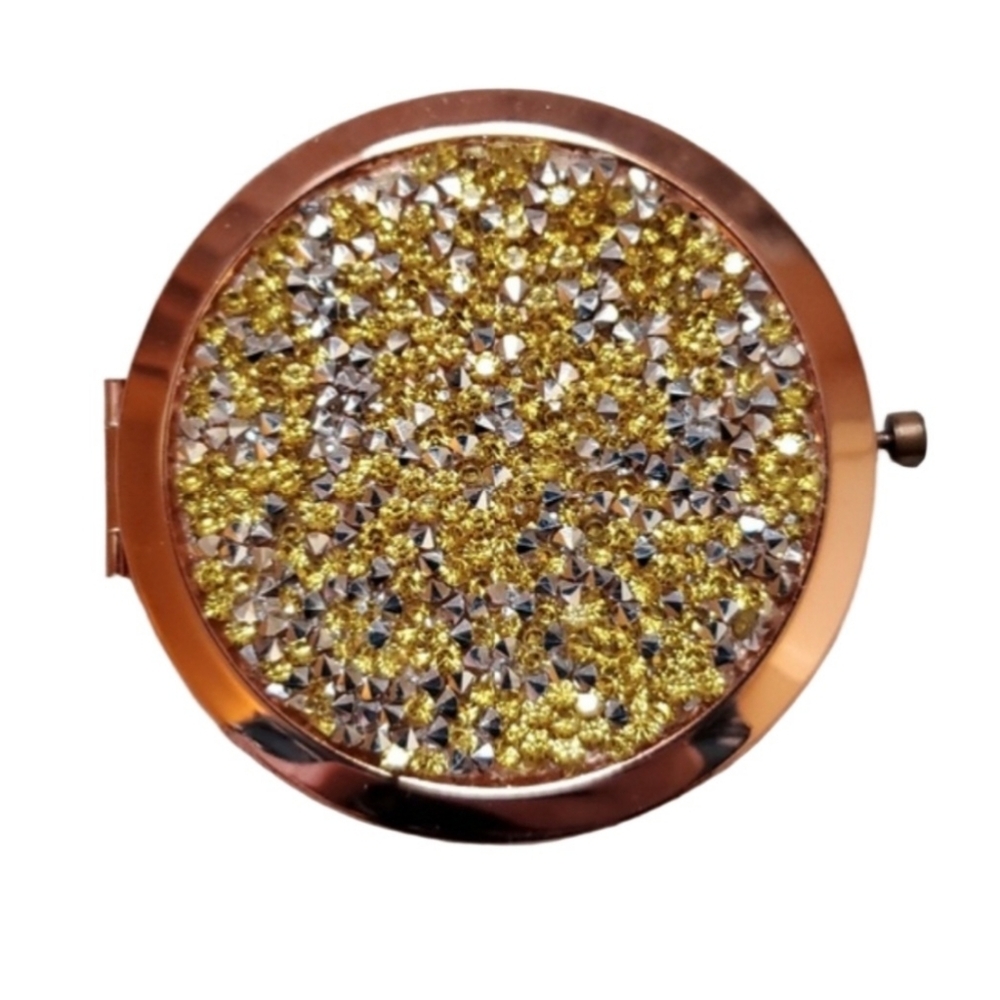 Round Compact Mirror Gold Tone